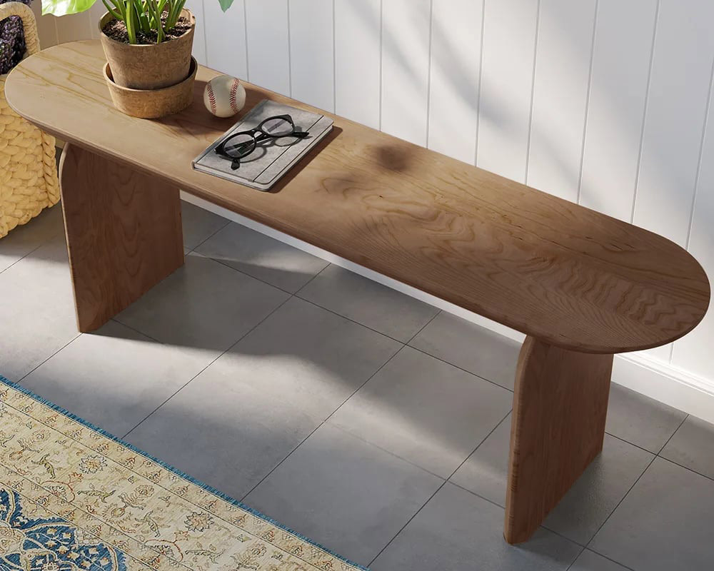 HMR Tintica Series Japandi Oval Solid Wood Dining Bench Seats 1-2 People - Walnut, 59"