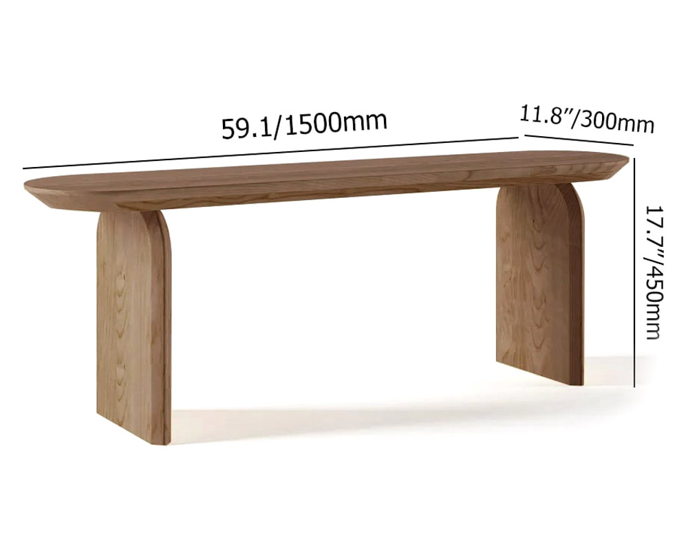 HMR Tintica Series Japandi Oval Solid Wood Dining Bench Seats 1-2 People - Walnut, 59"