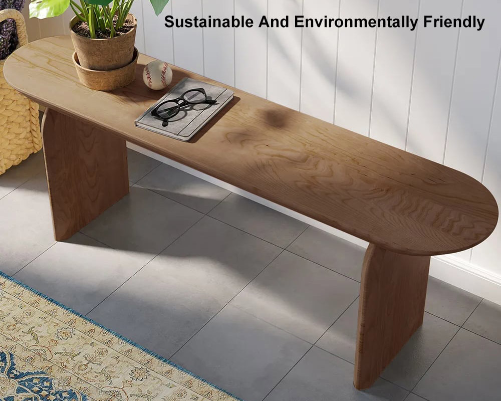 HMR Tintica Series Japandi Oval Solid Wood Dining Bench Seats 1-2 People - Walnut, 59"