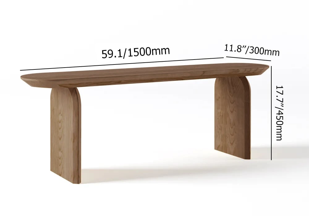 HMR Tintica Series Japandi Oval Solid Wood Dining Bench Seats 1-2 People - Walnut, 59"