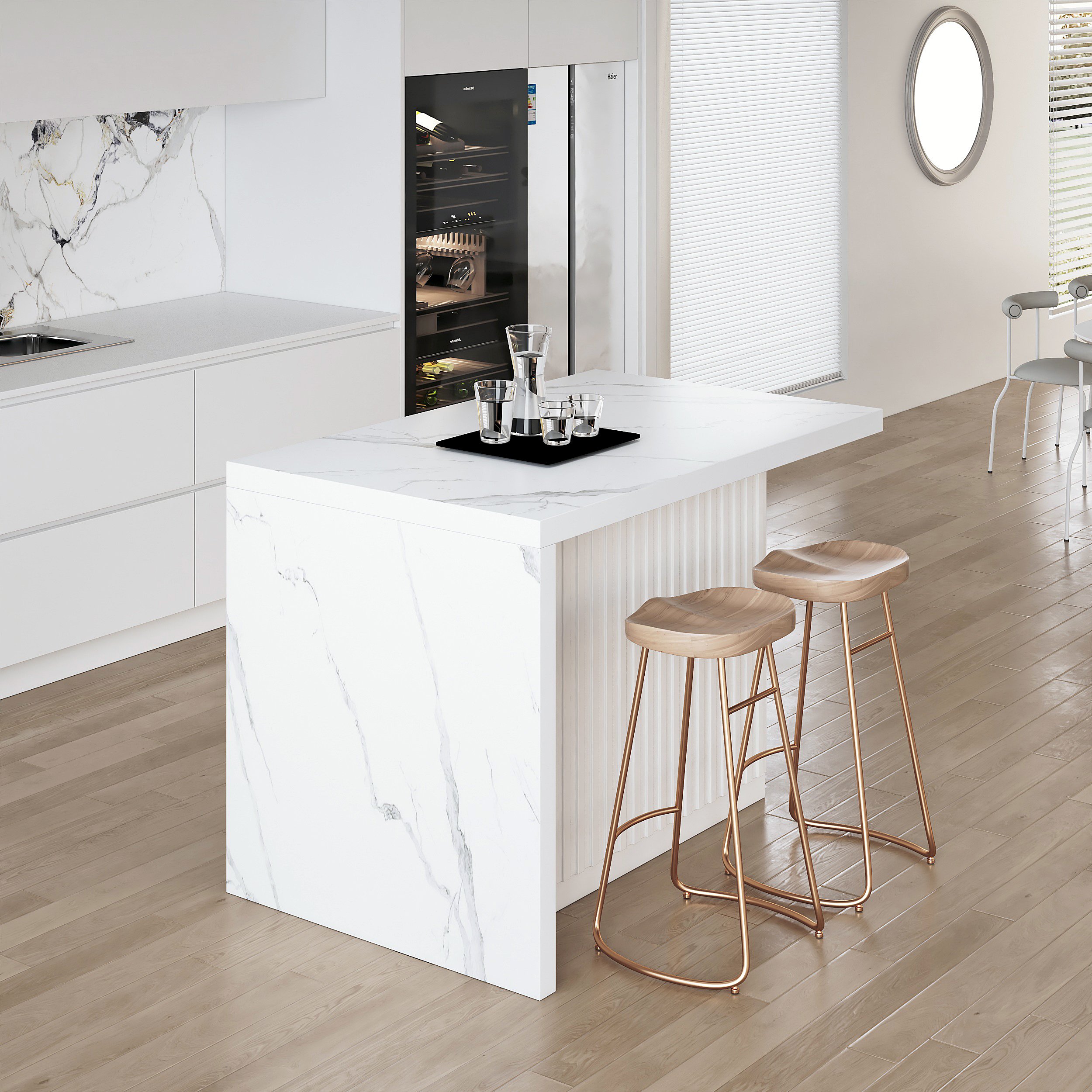 HMR Kitchen Island with Storage - White, 50”/1270mm, Engineered Wood