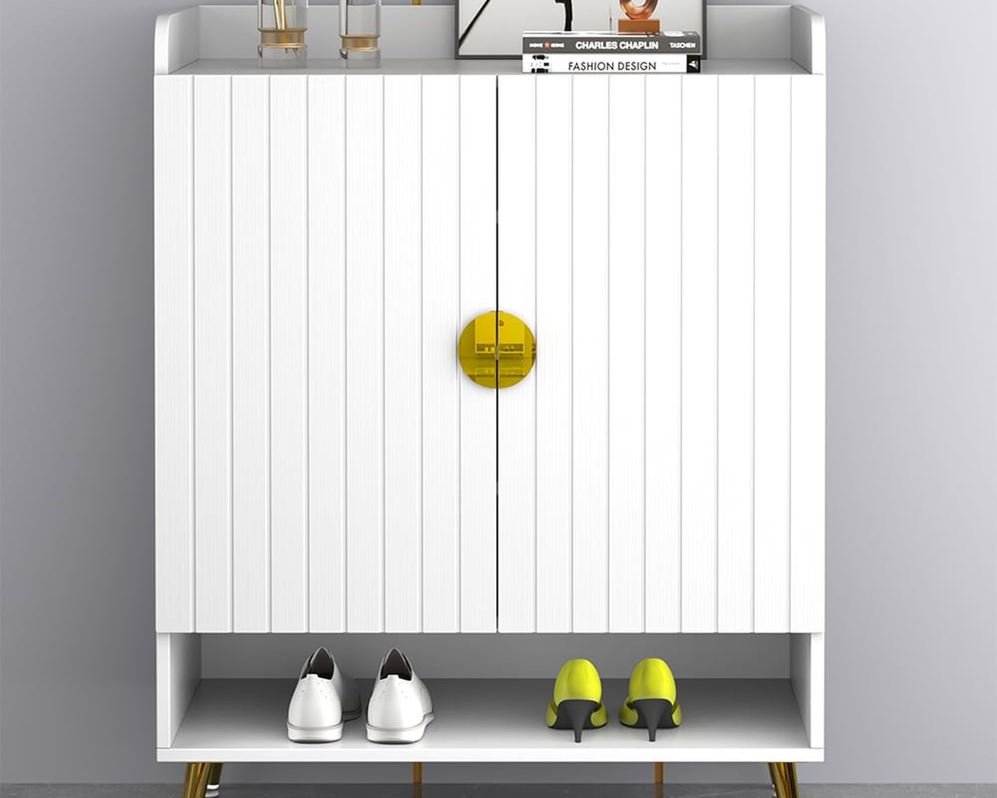 HMR Yellar Nordic Entryway Shoe Cabinet with Doors & Open Shelves - White, 31.5" (5 Shelves)