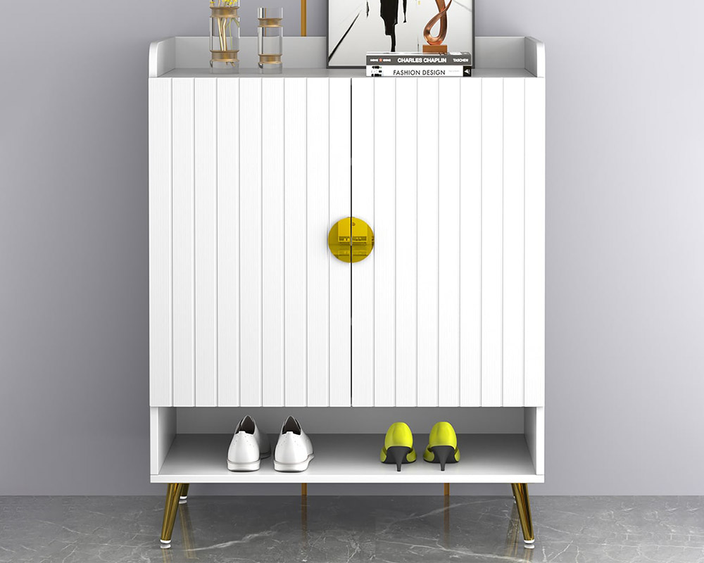 HMR Yellar Nordic Entryway Shoe Cabinet with Doors & Open Shelves - White, 31.5" (5 Shelves)
