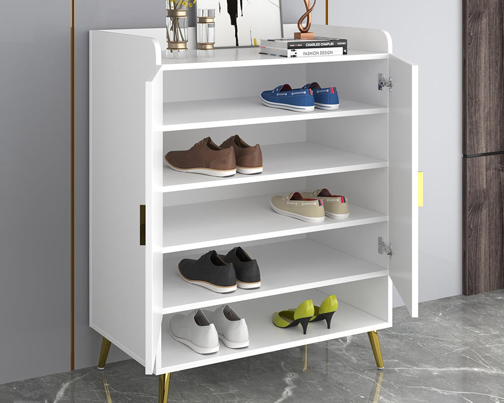 HMR Yellar Nordic Entryway Shoe Cabinet with Doors & Open Shelves - White, 31.5" (5 Shelves)