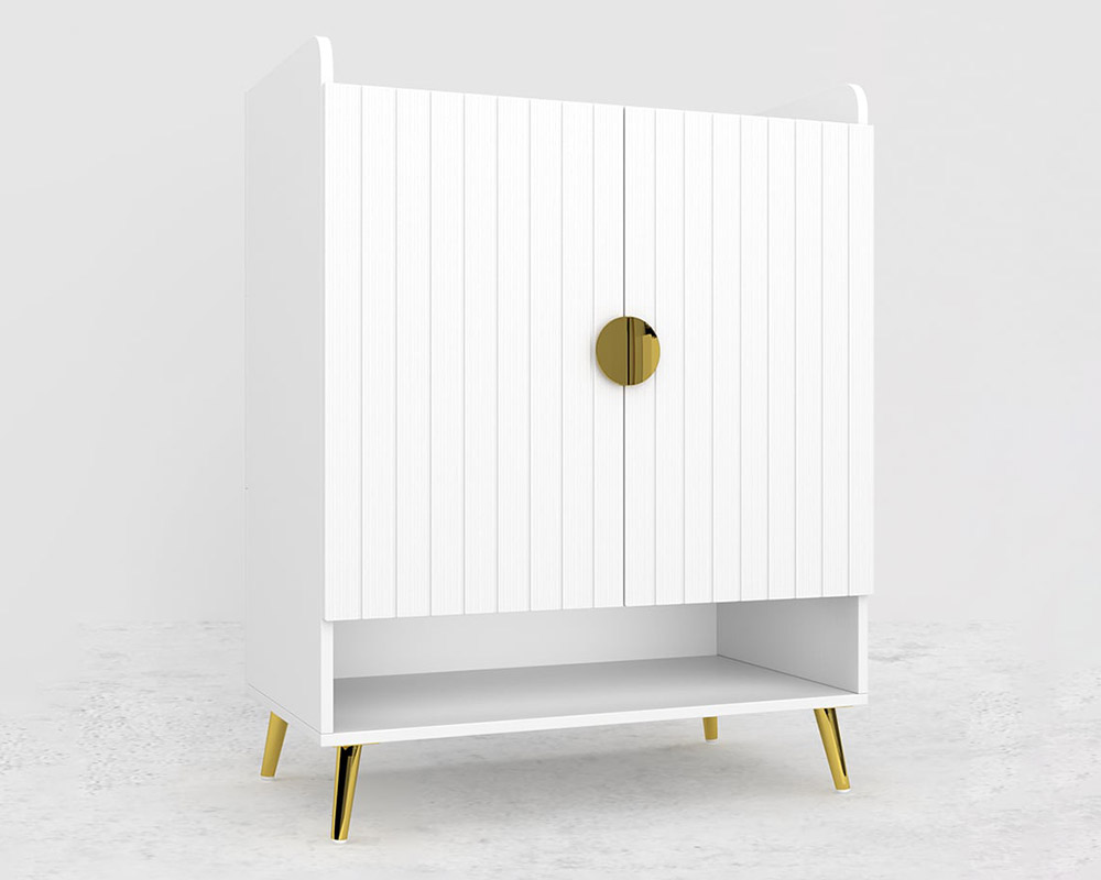 HMR Yellar Nordic Entryway Shoe Cabinet with Doors & Open Shelves - White, 31.5" (5 Shelves)