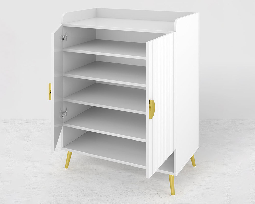 HMR Yellar Nordic Entryway Shoe Cabinet with Doors & Open Shelves - White, 31.5" (5 Shelves)