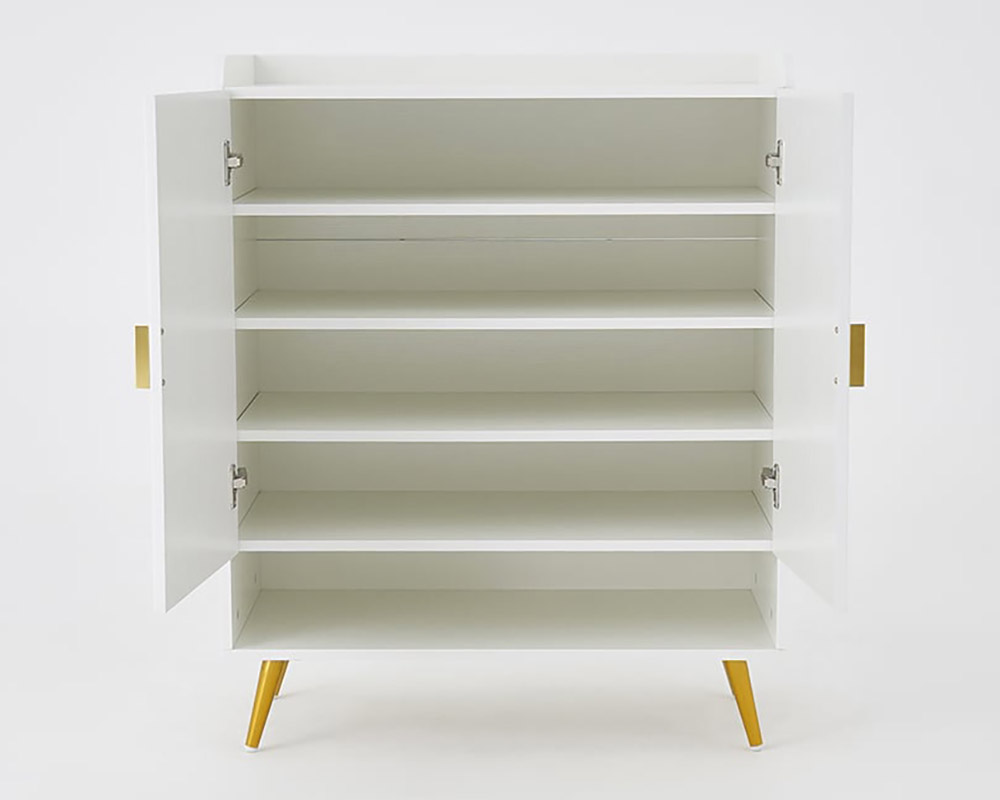 HMR Yellar Nordic Entryway Shoe Cabinet with Doors & Open Shelves - White, 31.5" (5 Shelves)