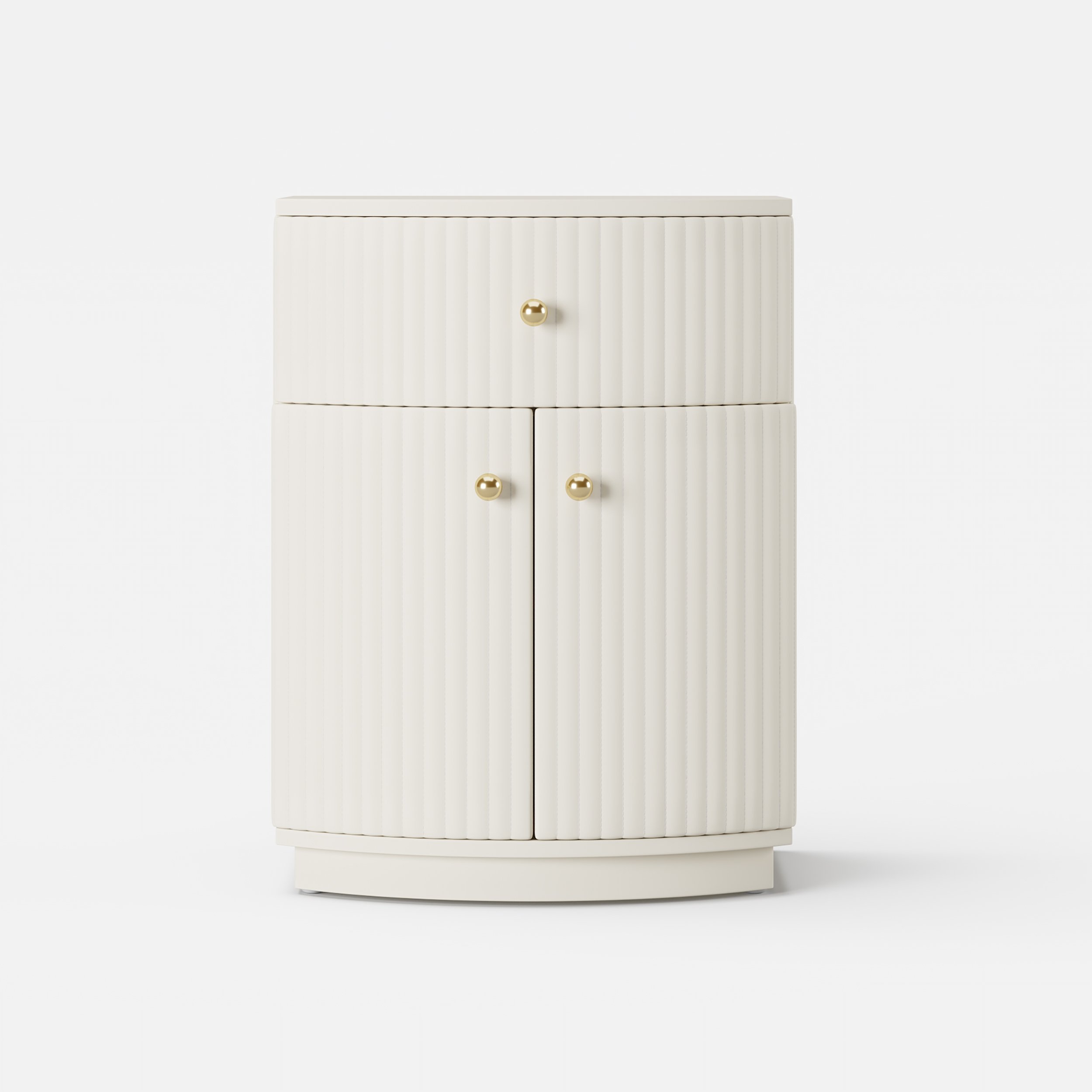 HMR - Modern Barrel White Fluted Nightstand in Faux Leather with Storage