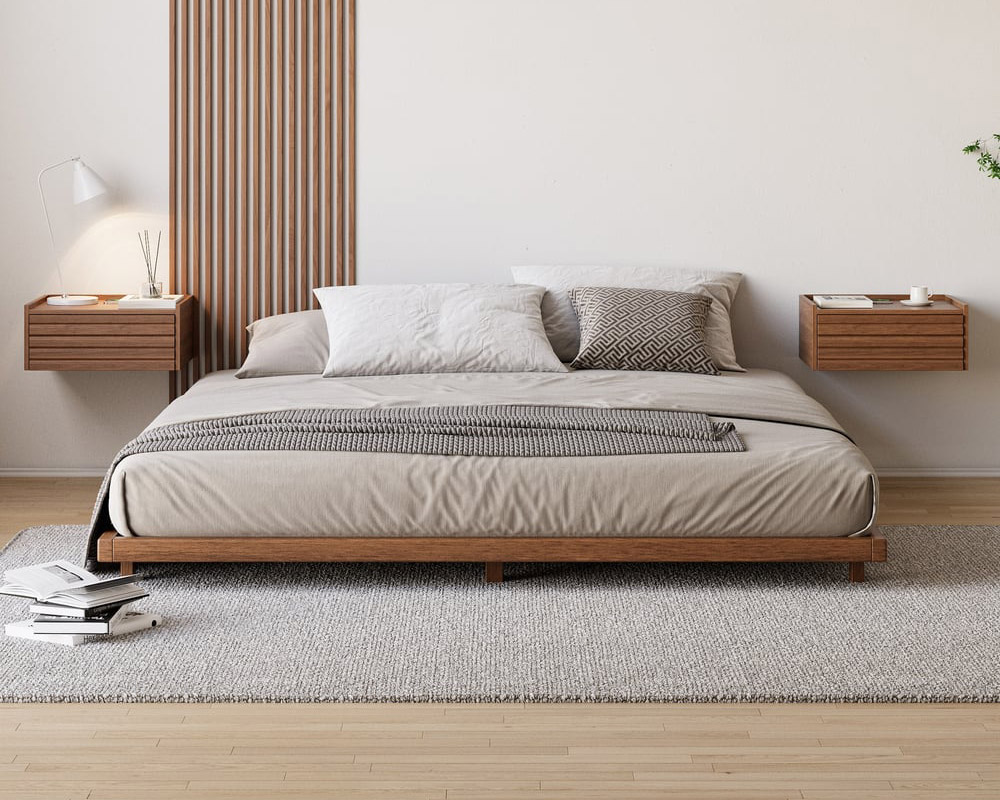 HMR Japanese Style Floor Bed - Walnut, Queen