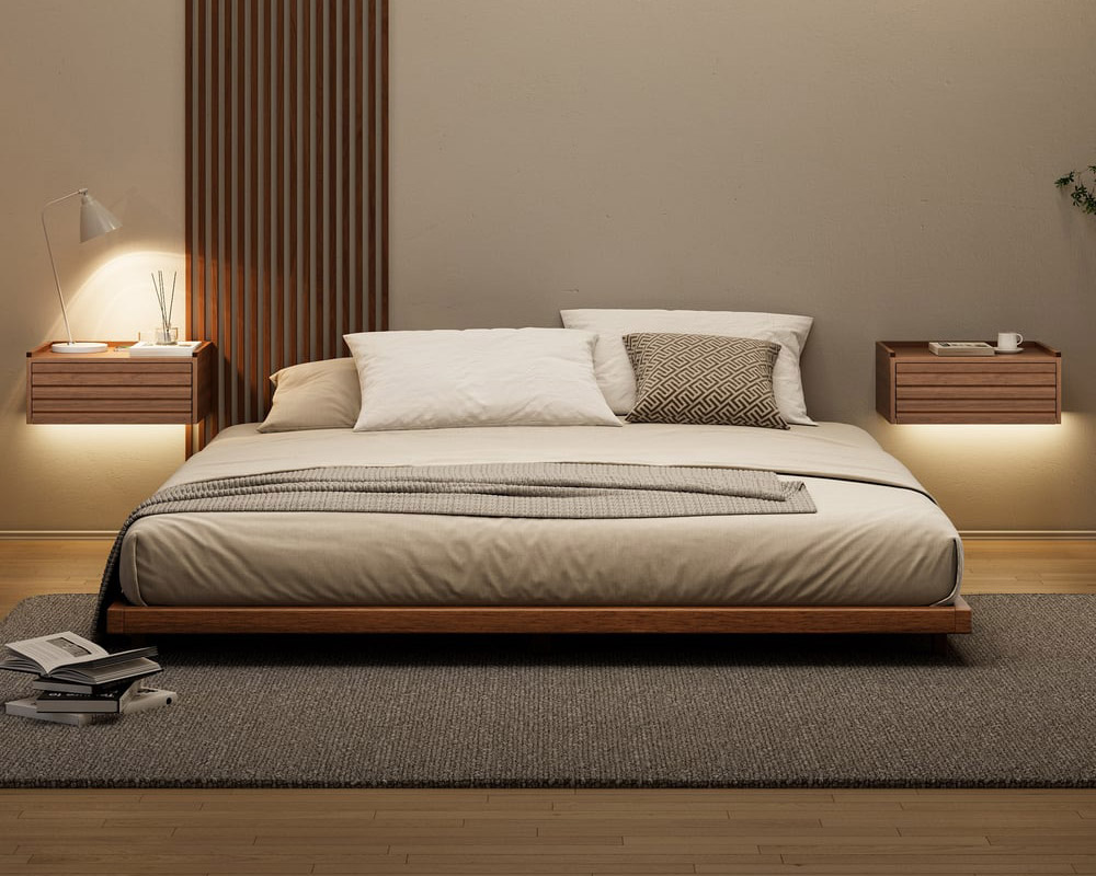 HMR Japanese Style Floor Bed - Walnut, Queen