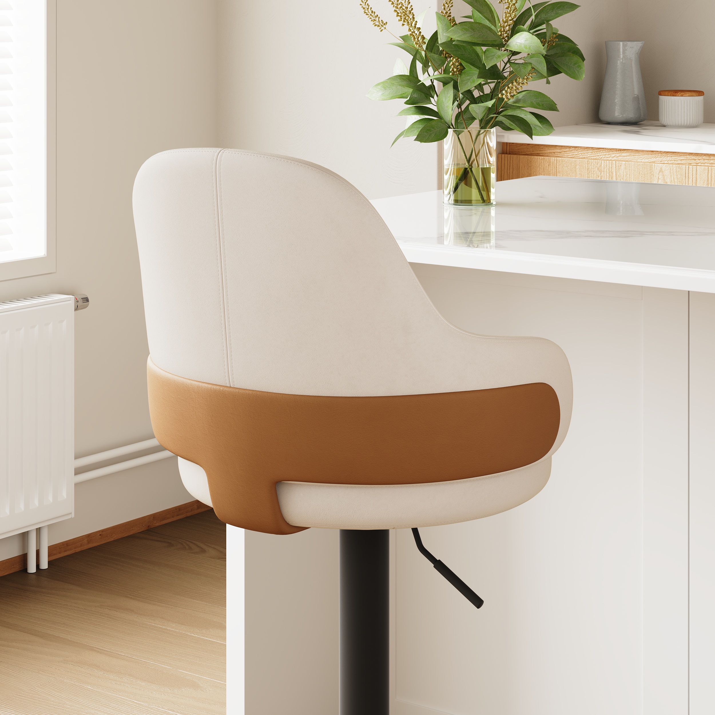 HMR - Modern Adjustable Swivel Velvet Bar Stools or Counter Stools with Upholstery White