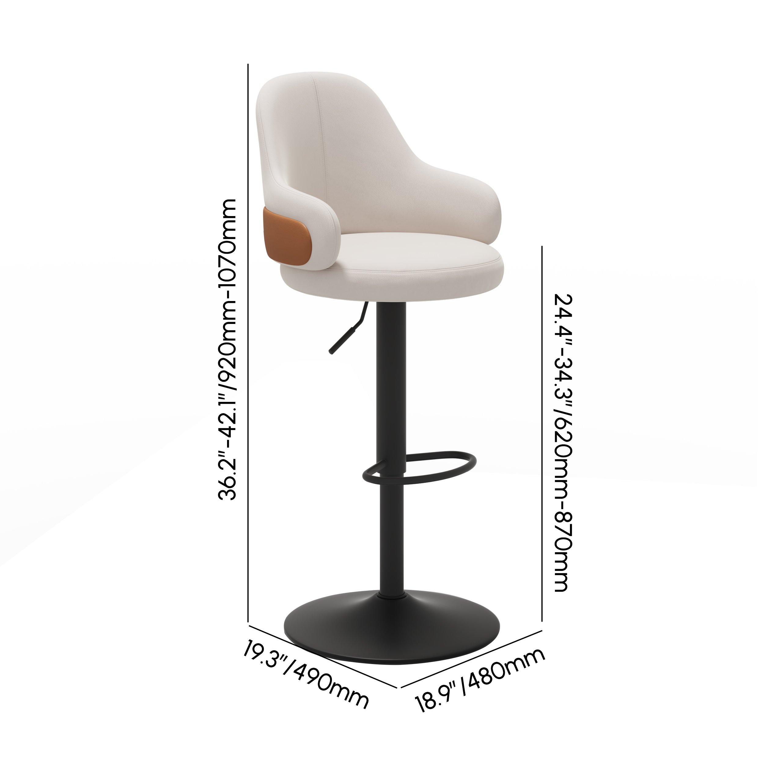 HMR - Modern Adjustable Swivel Velvet Bar Stools or Counter Stools with Upholstery White