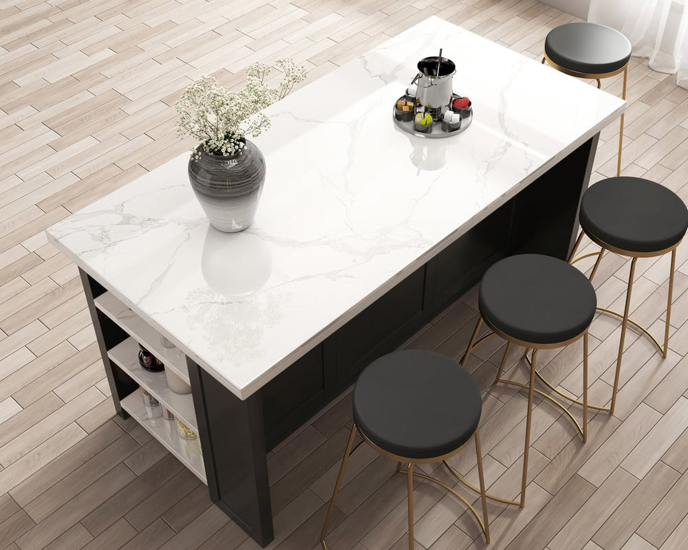 HMR 72" Modern Style Laminate Kitchen Islands with Multi-Storage - White & Black, Sintered Stone