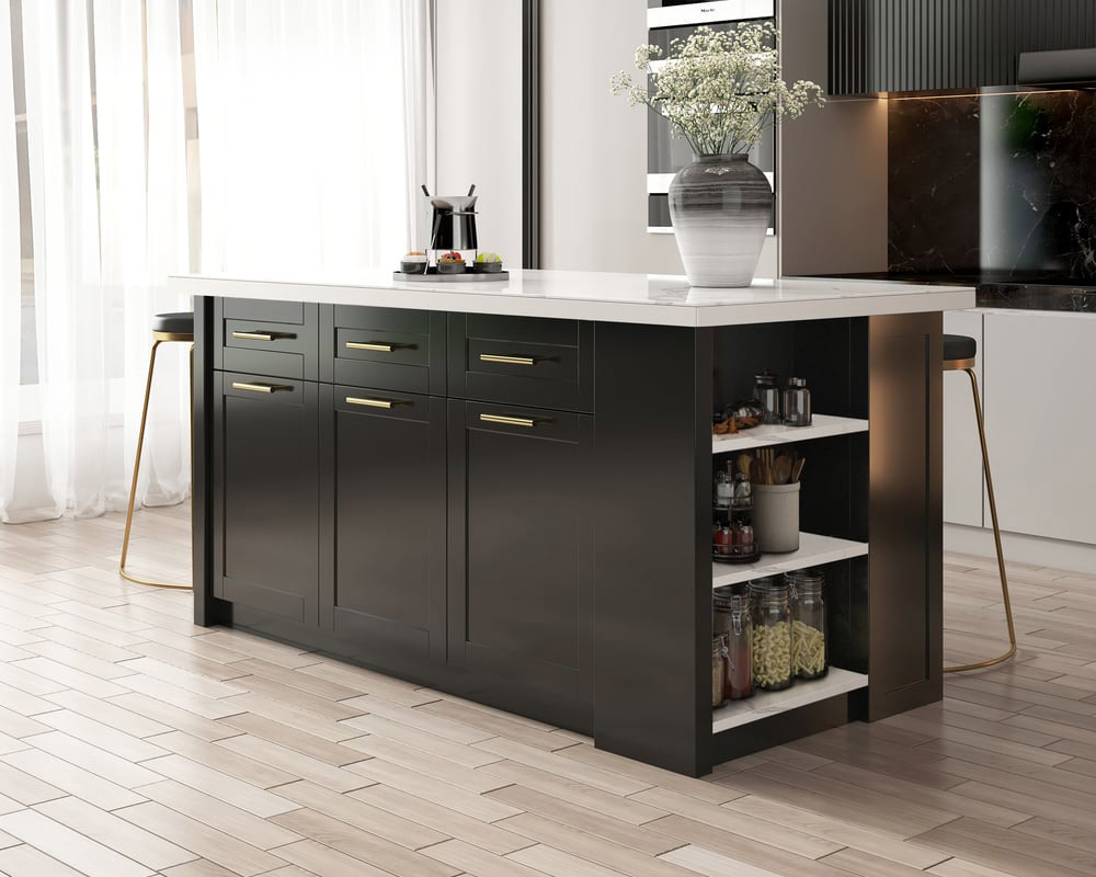 HMR 72" Modern Style Laminate Kitchen Islands with Multi-Storage - White & Black, Sintered Stone