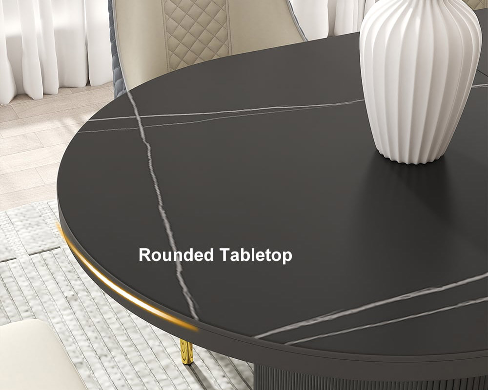 HMR - 79''-95'' Oval Extendable Sintered Stone Top Dining Table Seats 8-10