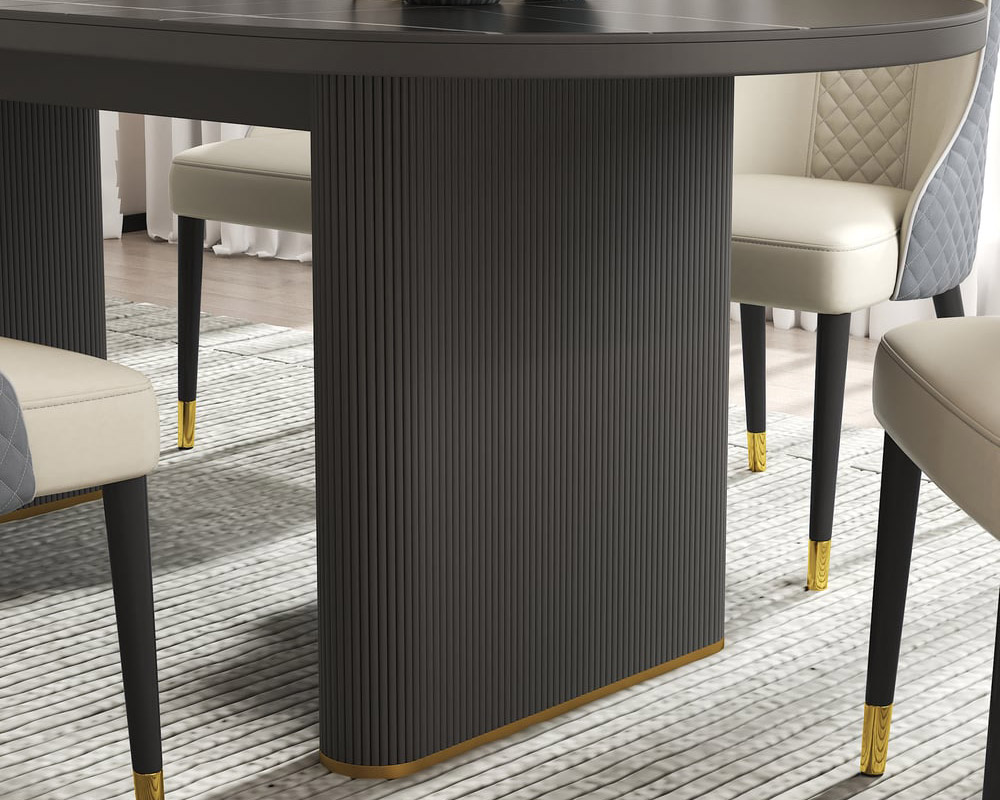 HMR - 79''-95'' Oval Extendable Sintered Stone Top Dining Table Seats 8-10