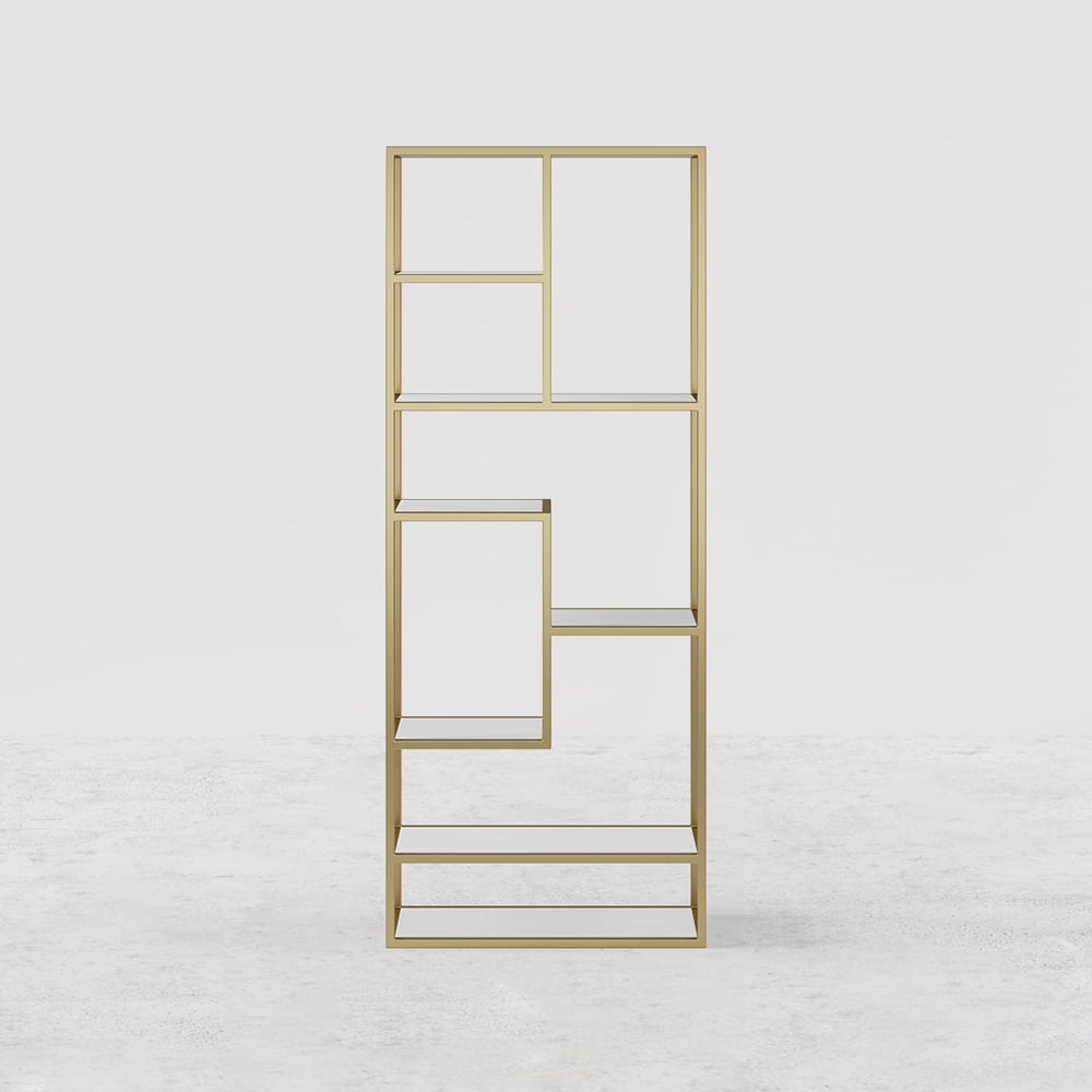 HMR - 78" Modern White & Gold Etagere Bookshelf Display 8-Shelf Tall Book Shelf Rich Storage