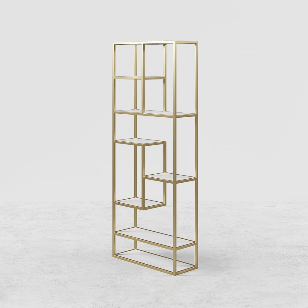 HMR - 78" Modern White & Gold Etagere Bookshelf Display 8-Shelf Tall Book Shelf Rich Storage