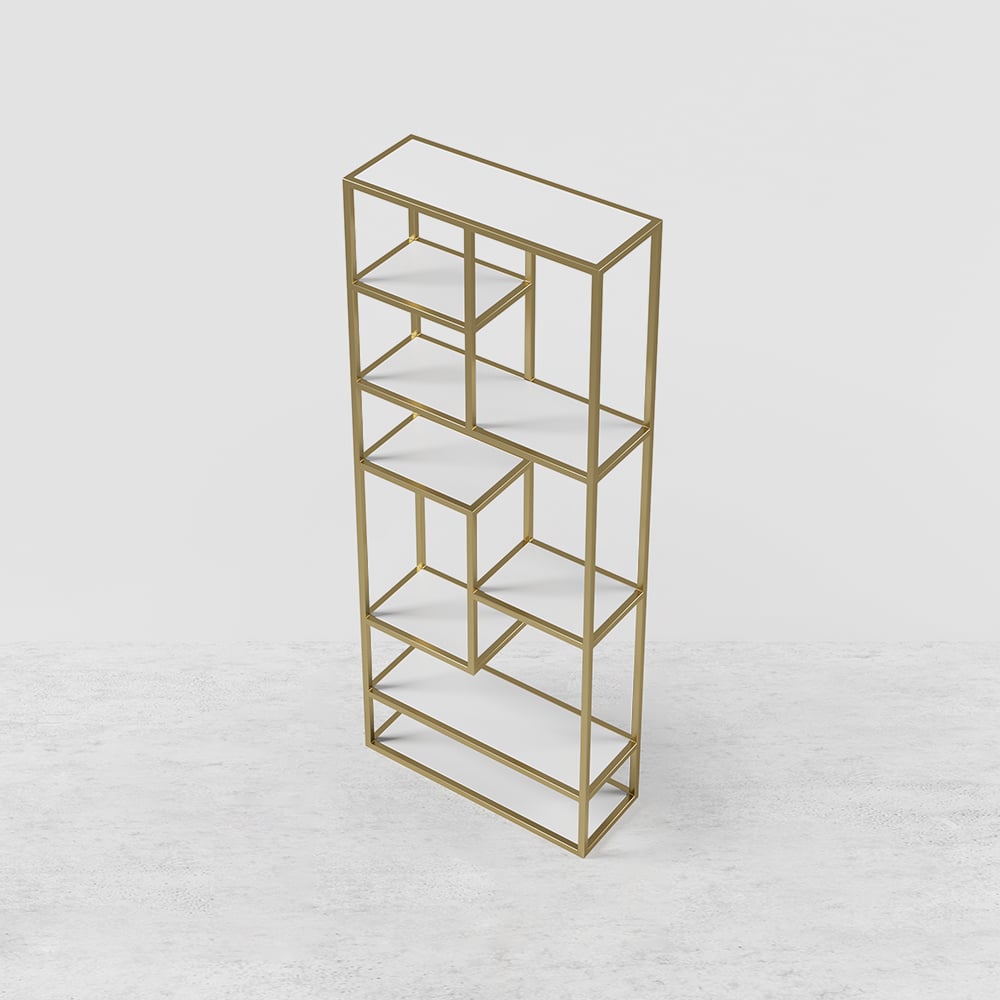 HMR - 78" Modern White & Gold Etagere Bookshelf Display 8-Shelf Tall Book Shelf Rich Storage