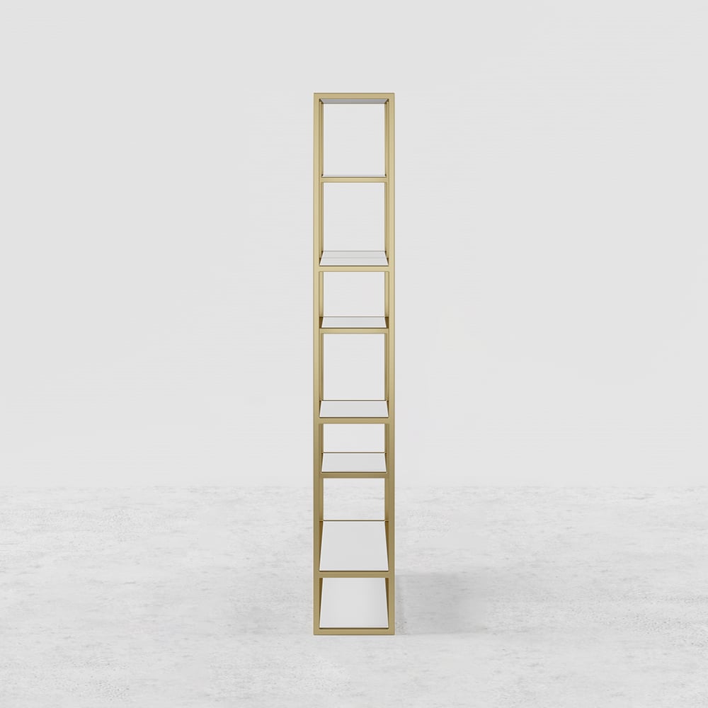 HMR - 78" Modern White & Gold Etagere Bookshelf Display 8-Shelf Tall Book Shelf Rich Storage
