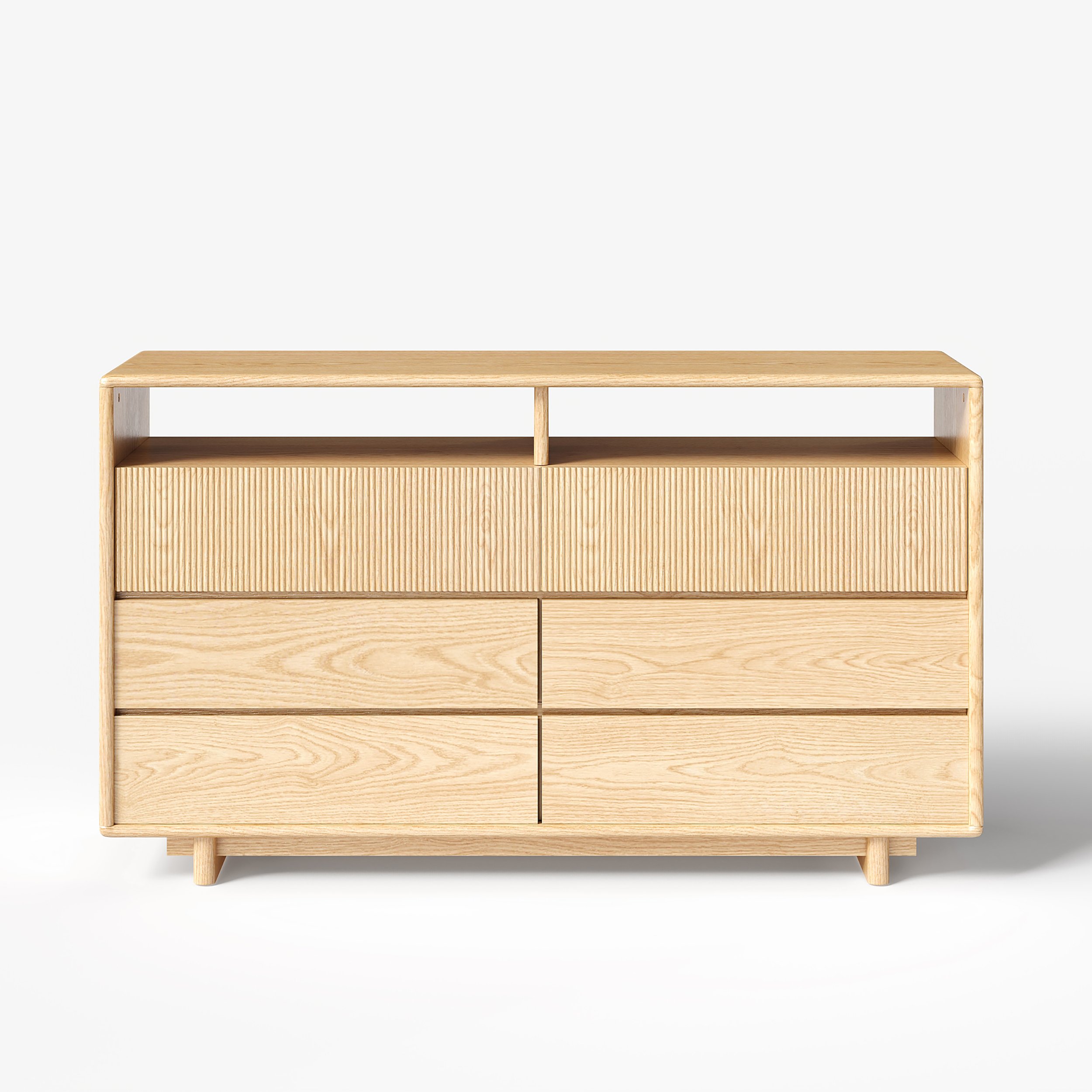 HMR - 47" Modern 6-Drawer Wood Dresser with Shelves