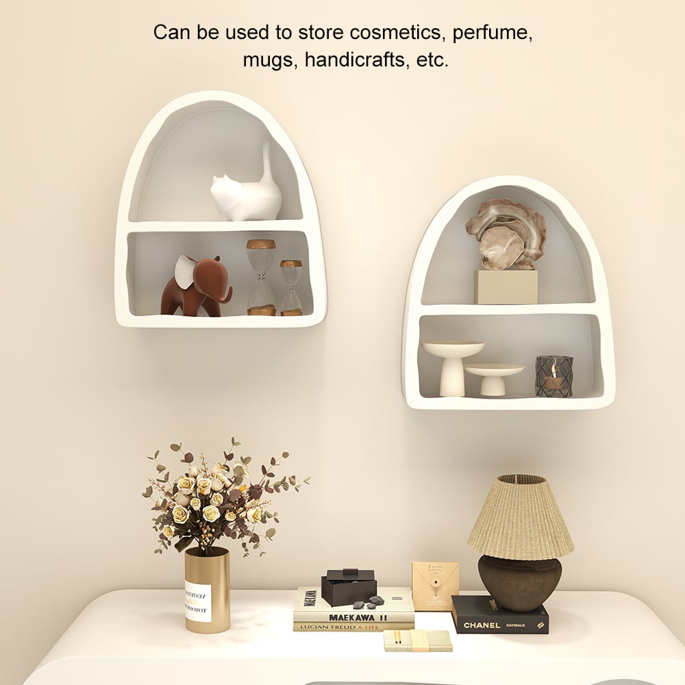 HMR - Codiys Art Deco White Arched Wall Mounted Shelf Wood Floating Shelf with Open Storage