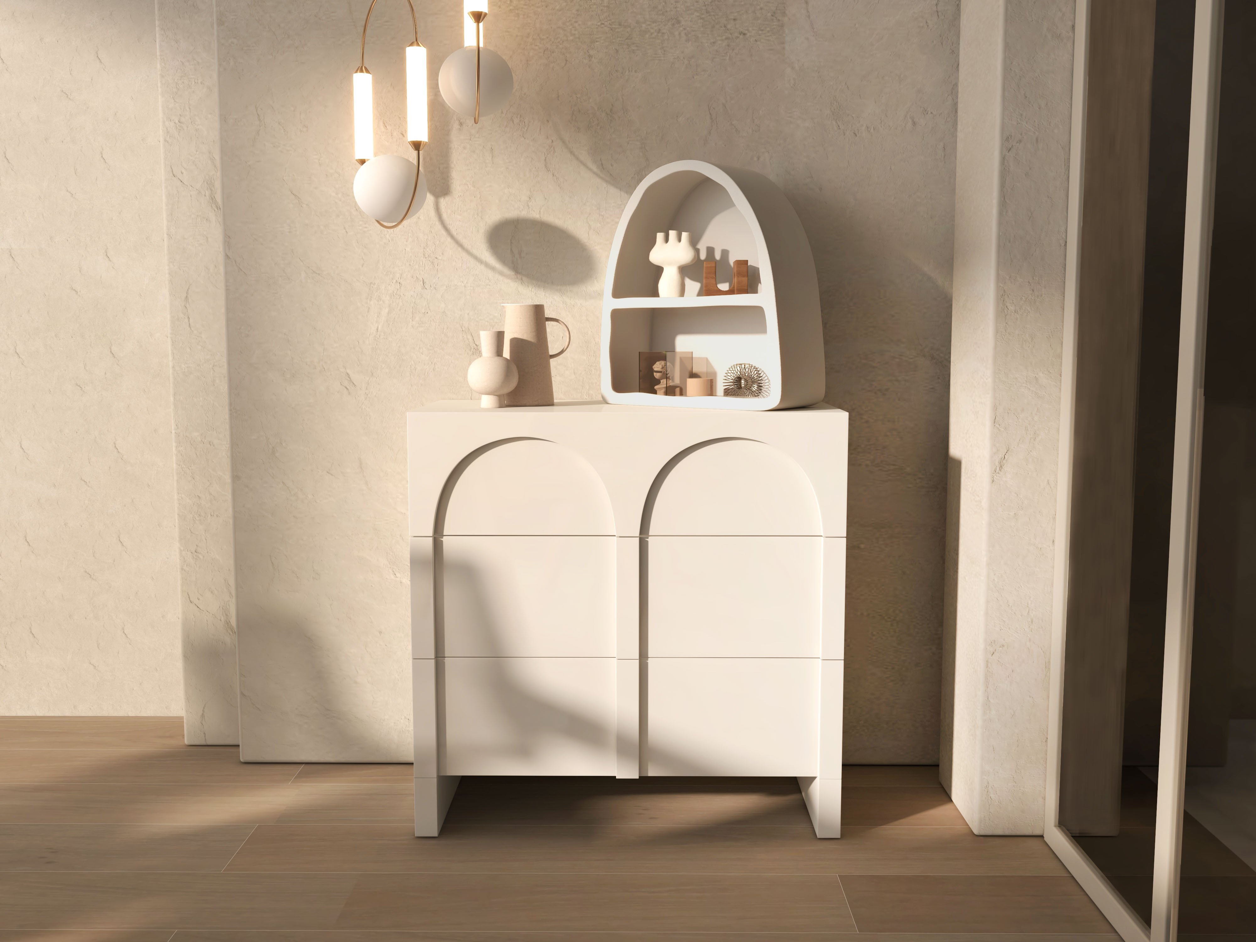 HMR - Codiys Art Deco White Arched Wall Mounted Shelf Wood Floating Shelf with Open Storage
