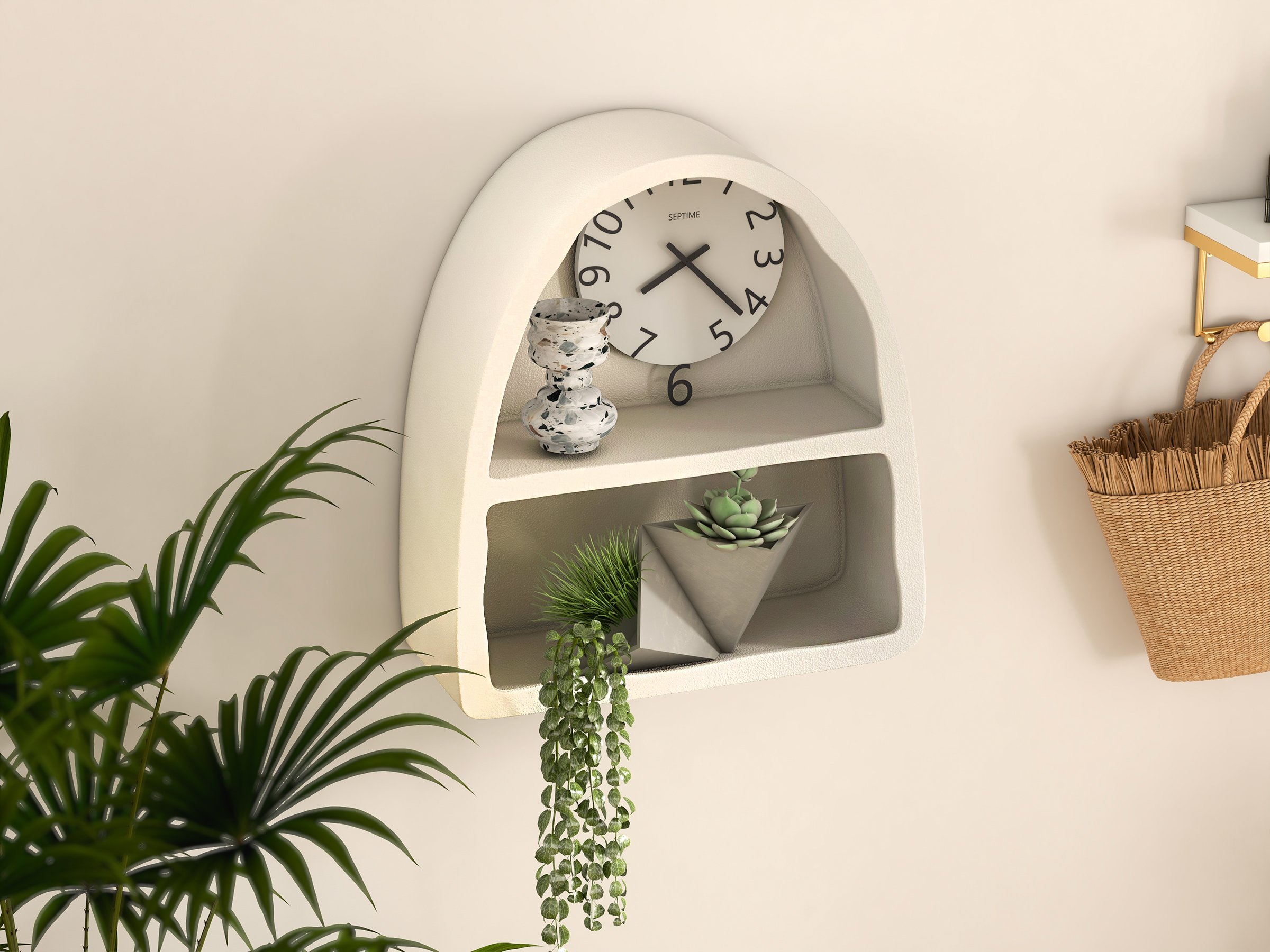 HMR - Codiys Art Deco White Arched Wall Mounted Shelf Wood Floating Shelf with Open Storage