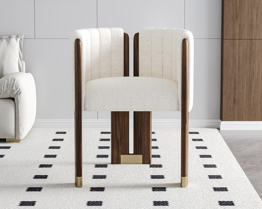 HMR - Velvet Fluted Upholstered Accent Chair with Wood Frame