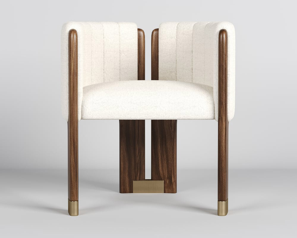 HMR Boucle Fluted Upholstered Accent Chair with Wood Frame (Set of 2) - White