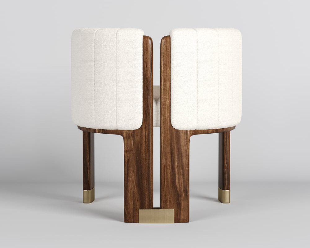HMR Boucle Fluted Upholstered Accent Chair with Wood Frame (Set of 2) - White