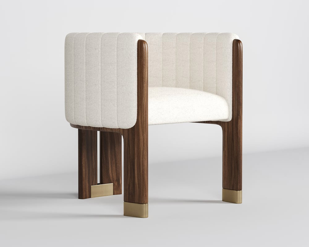 HMR Boucle Fluted Upholstered Accent Chair with Wood Frame (Set of 2) - White