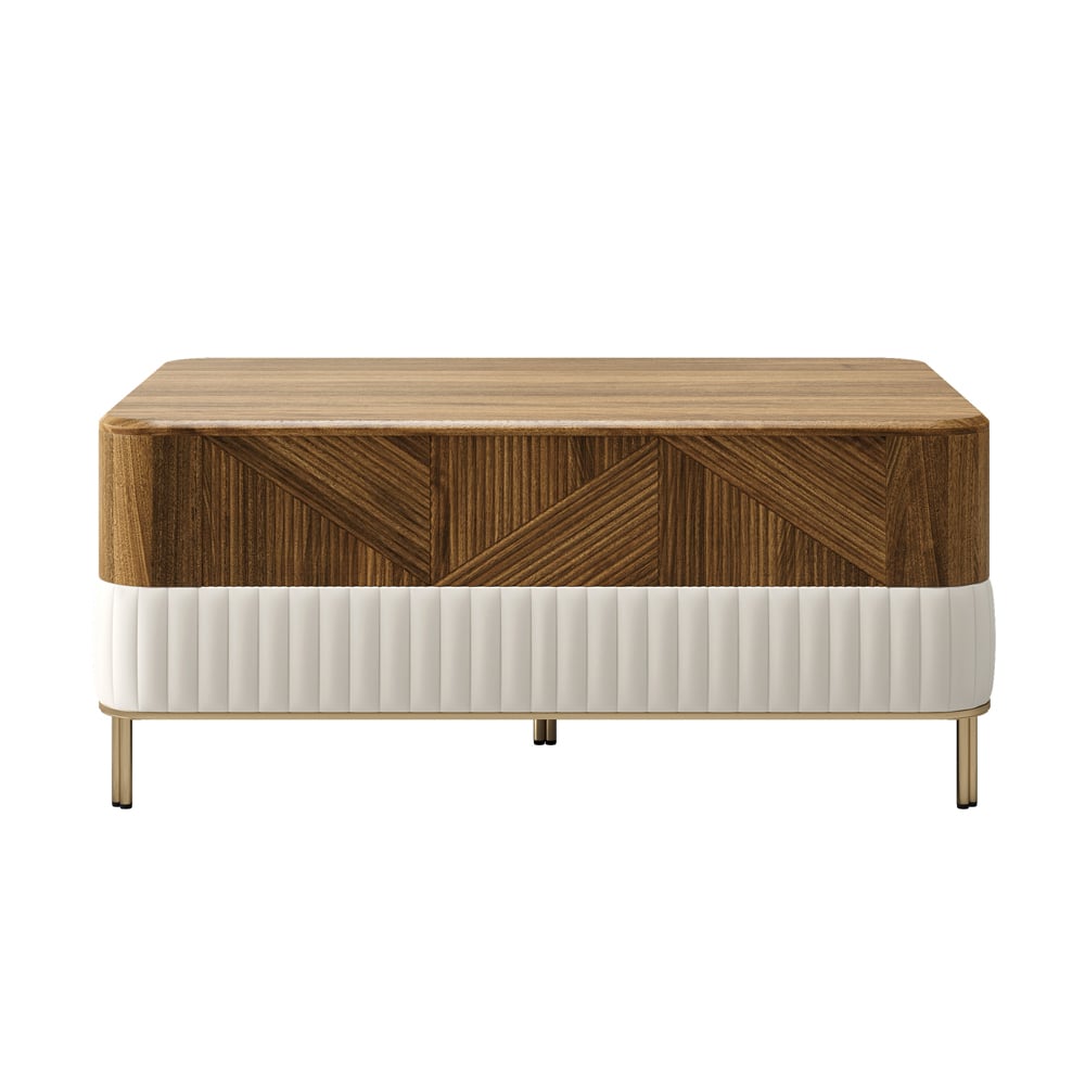 HMR - Wovent Mid-Century Modern Walnut Wood Rectangular Coffee Table with Storage