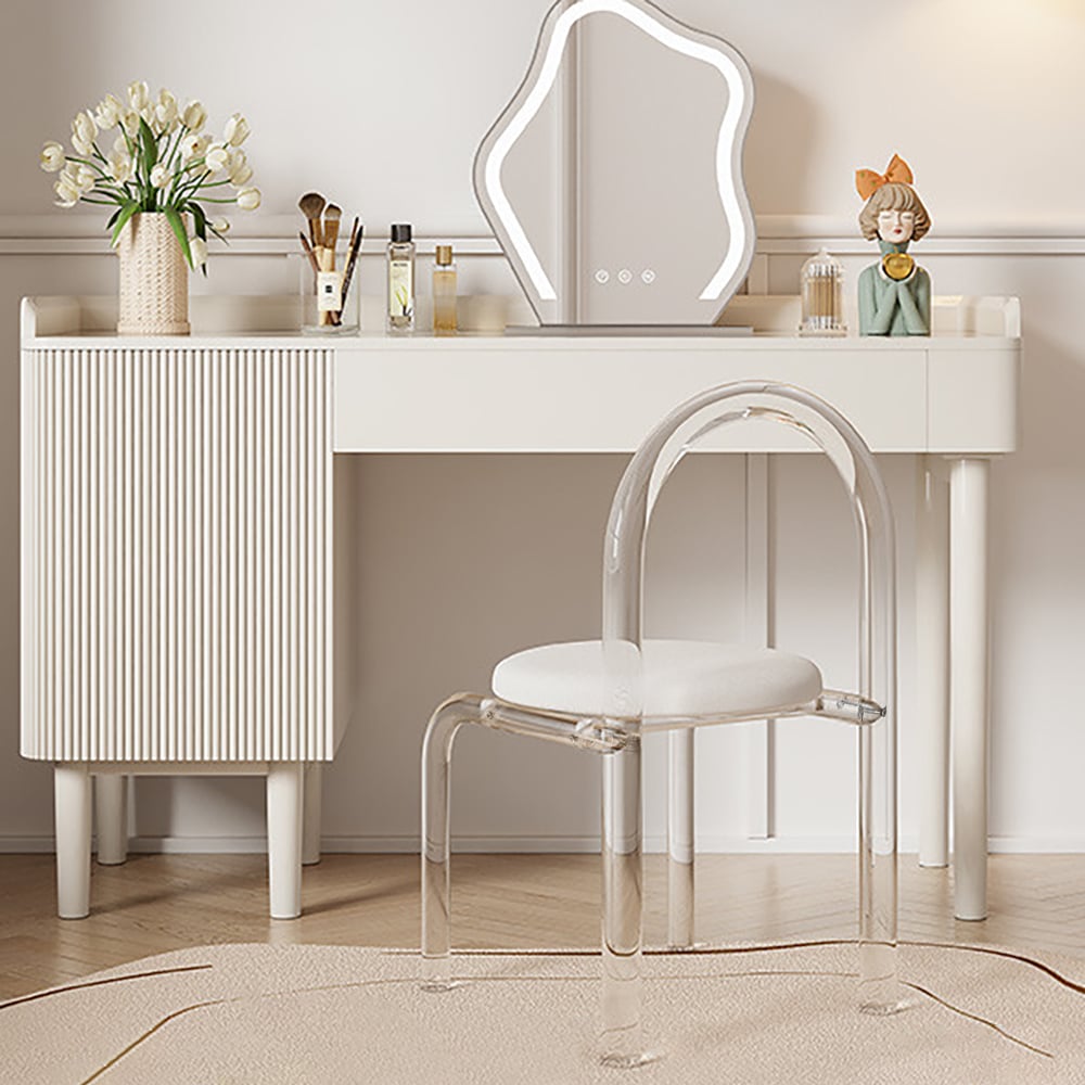 HMR - Modern White Vanity Stool with Back Velvet Upholstered Acrylic Chair for Bedroom