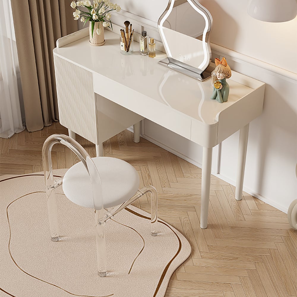 HMR - Modern White Vanity Stool with Back Velvet Upholstered Acrylic Chair for Bedroom