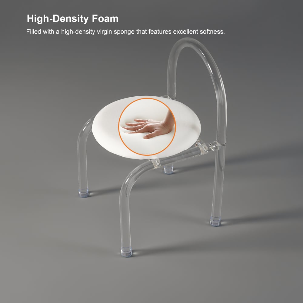 HMR - Modern White Vanity Stool with Back Velvet Upholstered Acrylic Chair for Bedroom