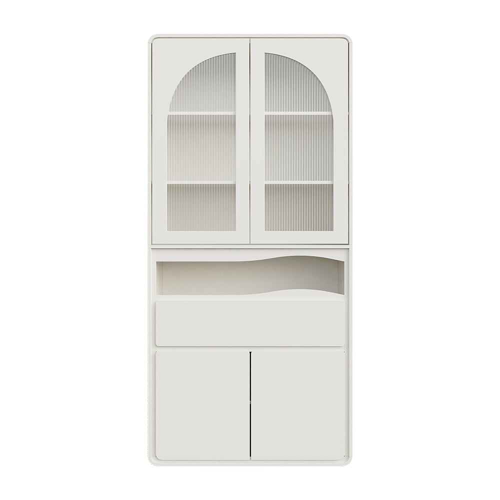 HMR - 74.8" Modern Modular Bookcase with 4 Doors and 1 Drawer White Wooden Bookshelf Storage