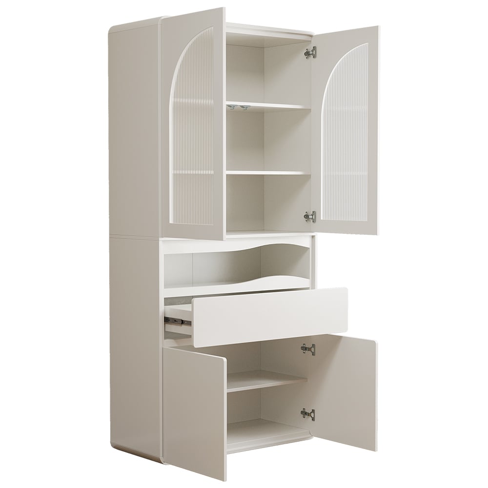 HMR - 74.8" Modern Modular Bookcase with 4 Doors and 1 Drawer White Wooden Bookshelf Storage