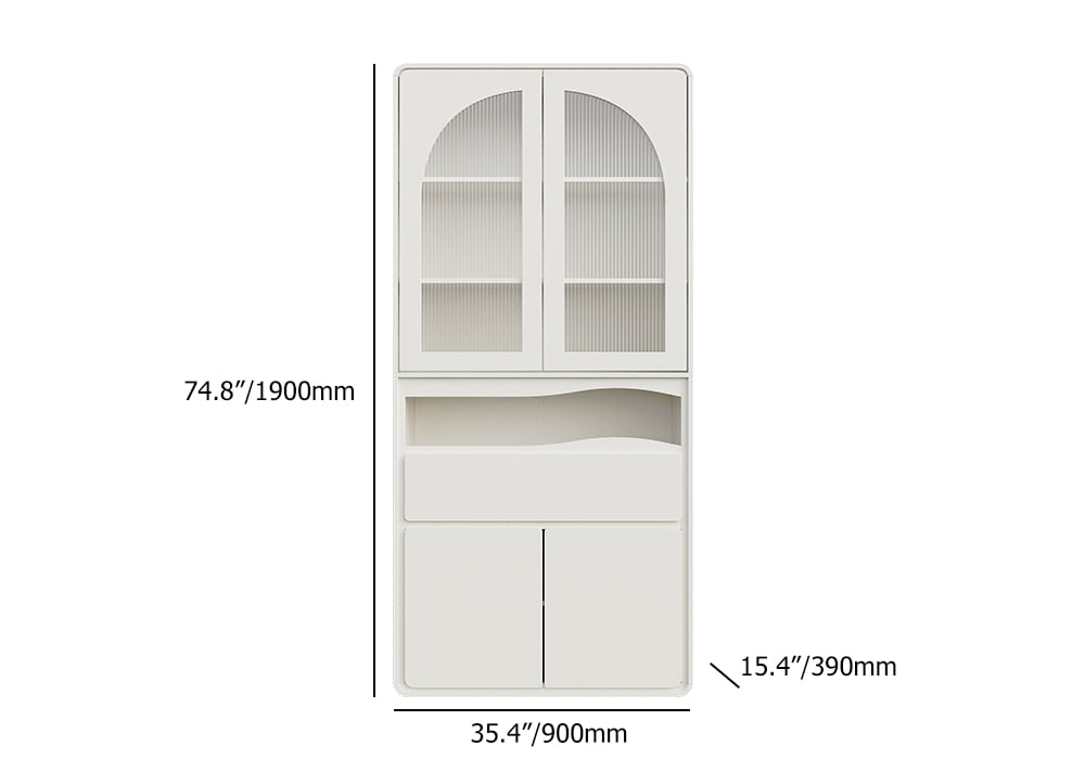 HMR - 74.8" Modern Modular Bookcase with 4 Doors and 1 Drawer White Wooden Bookshelf Storage