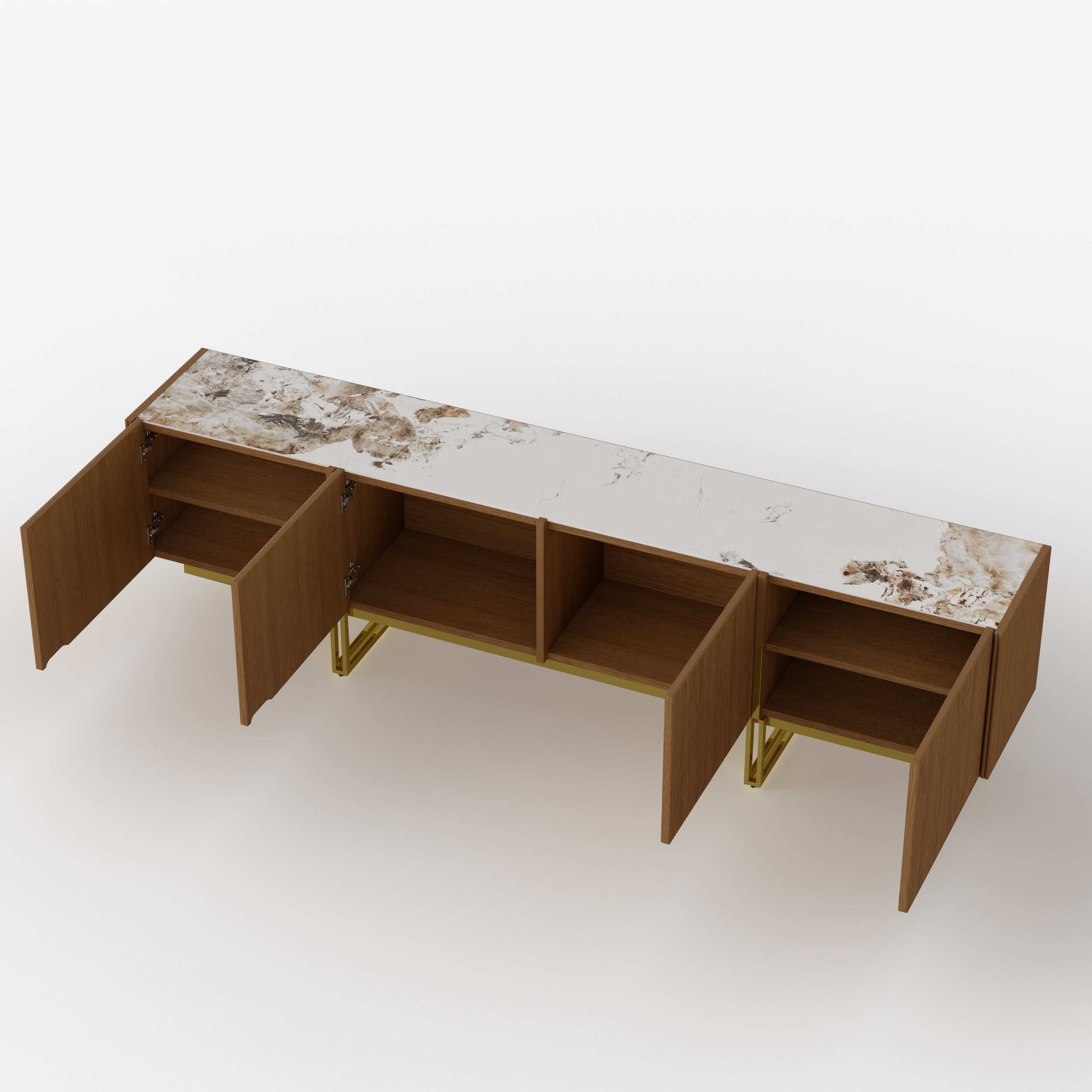 HMR Grovyn Sintered Stone Top Fluted TV Stand with Storage - Walnut, 78.7"W x 17.7"D x 23.6"H, Without Fireplace
