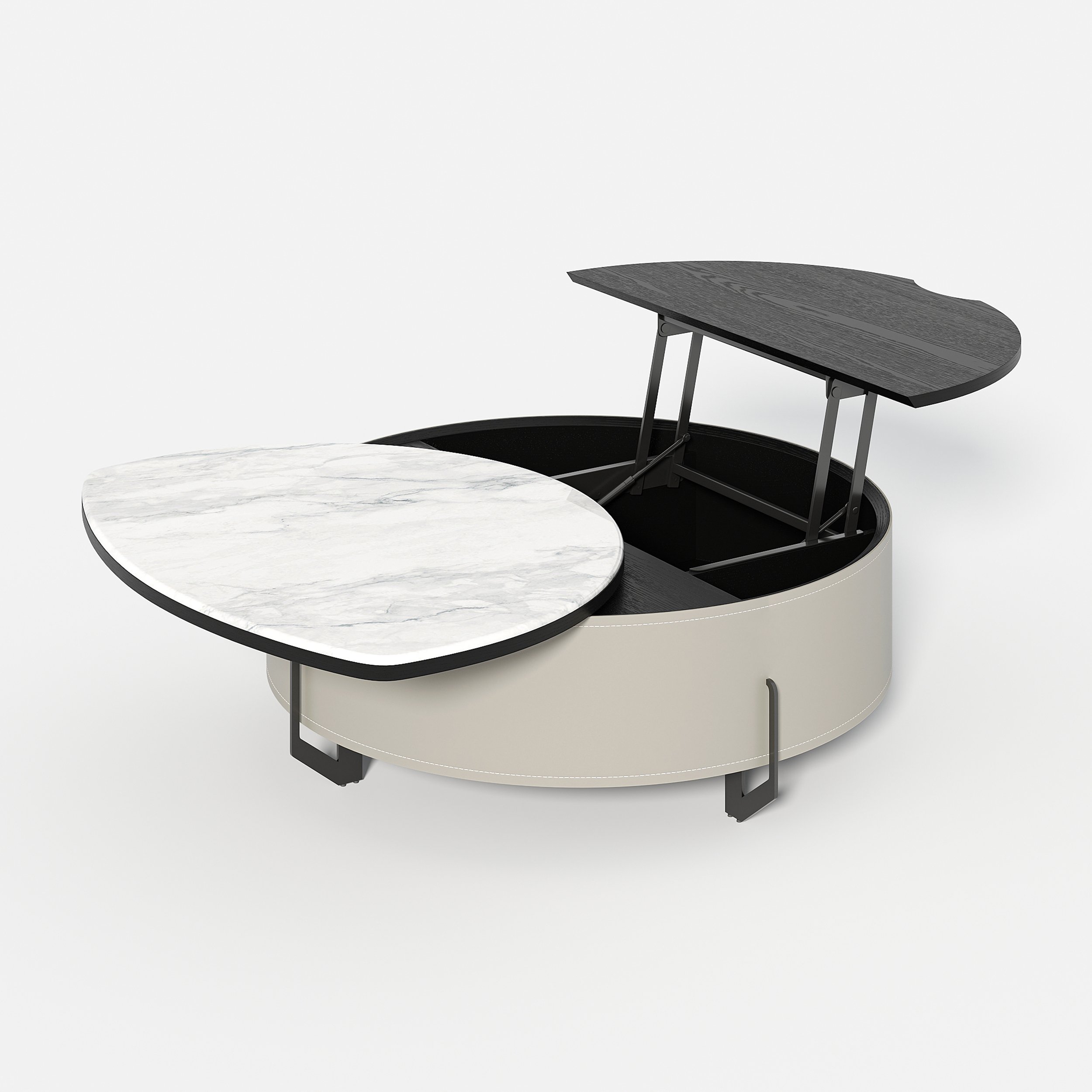 HMR - 35" White Faux Marble Leather Lift-Top Coffee Table