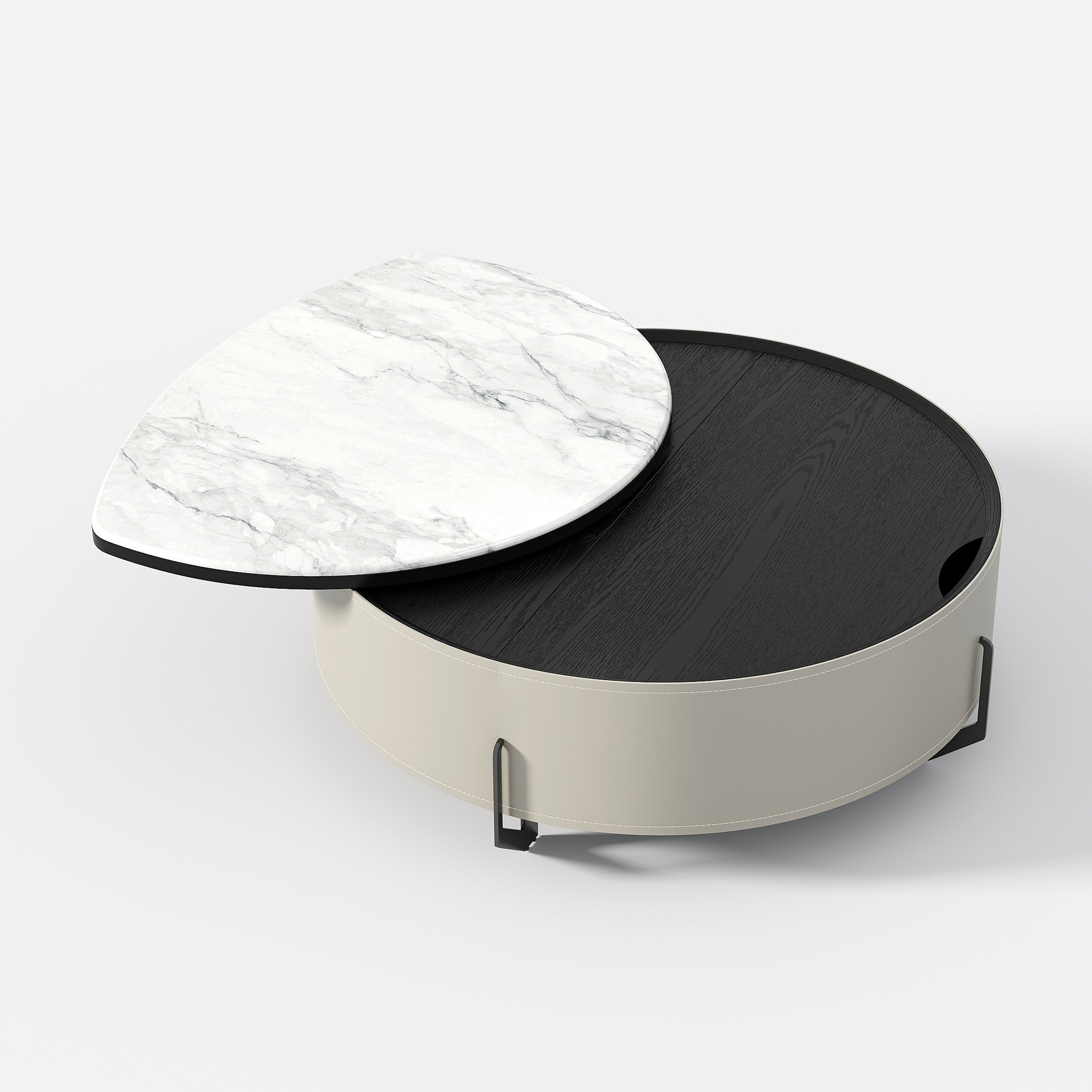 HMR - 35" White Faux Marble Leather Lift-Top Coffee Table