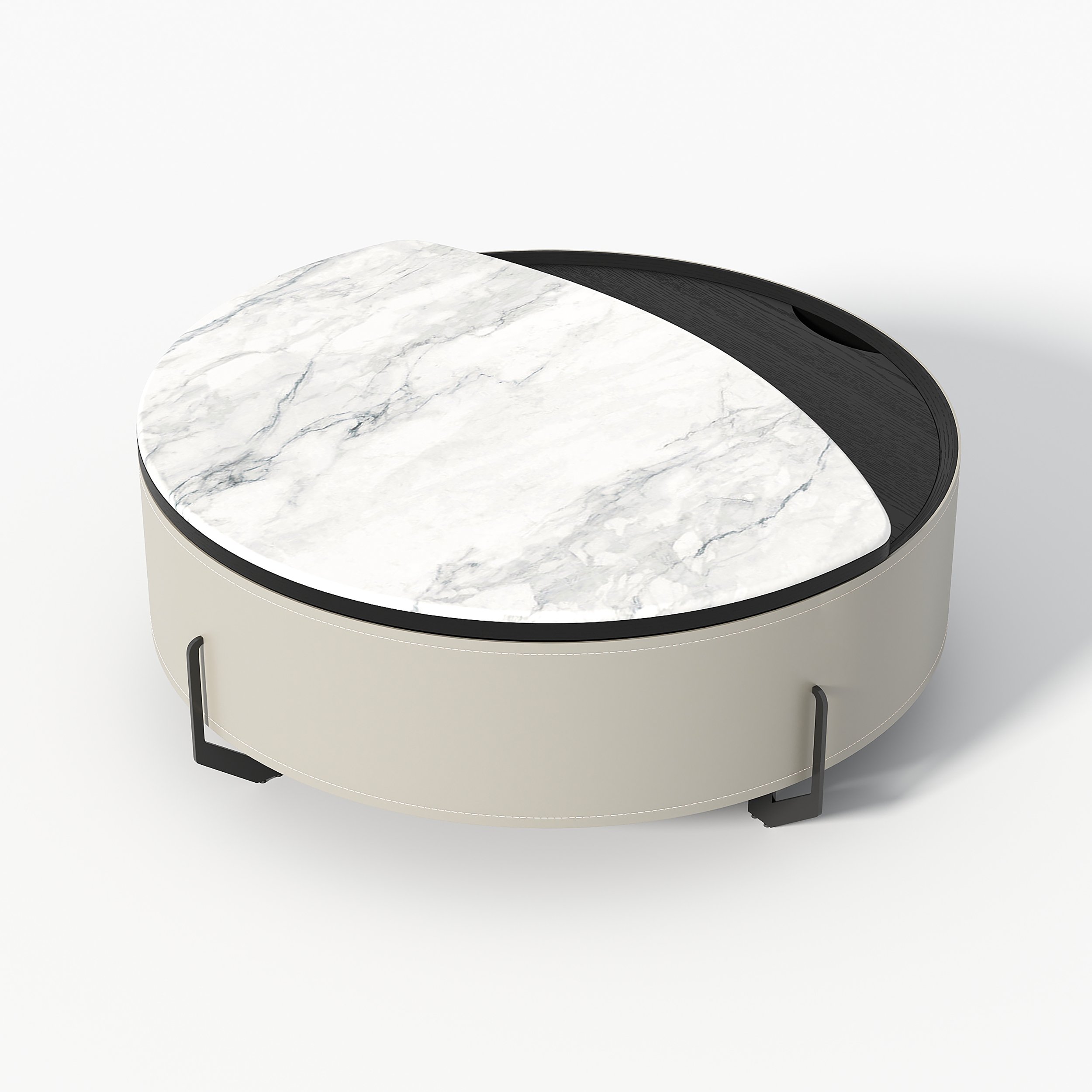 HMR - 35" White Faux Marble Leather Lift-Top Coffee Table