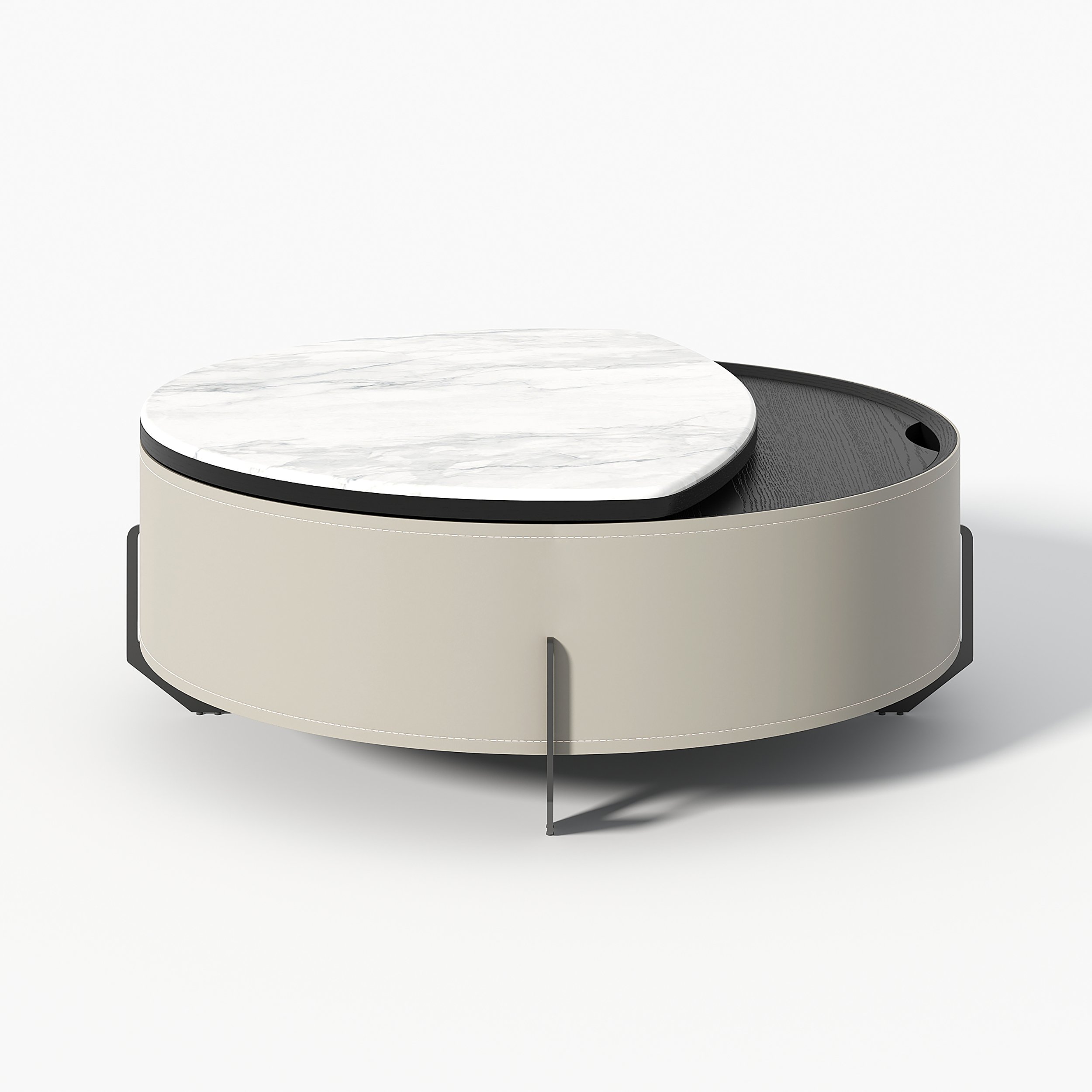 HMR - 35" White Faux Marble Leather Lift-Top Coffee Table