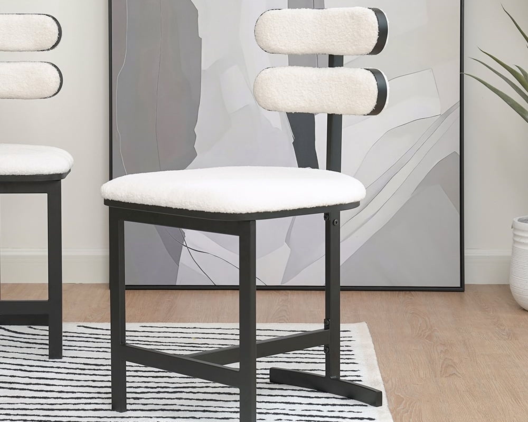 HMR Modern Wood Dining Chairs with PU Leather - White, Boucle, 2-Pieces