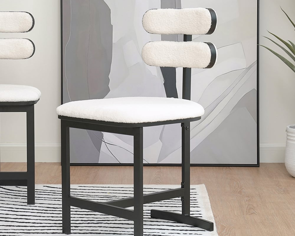 HMR Modern Wood Dining Chairs with PU Leather - White, Boucle, 2-Pieces