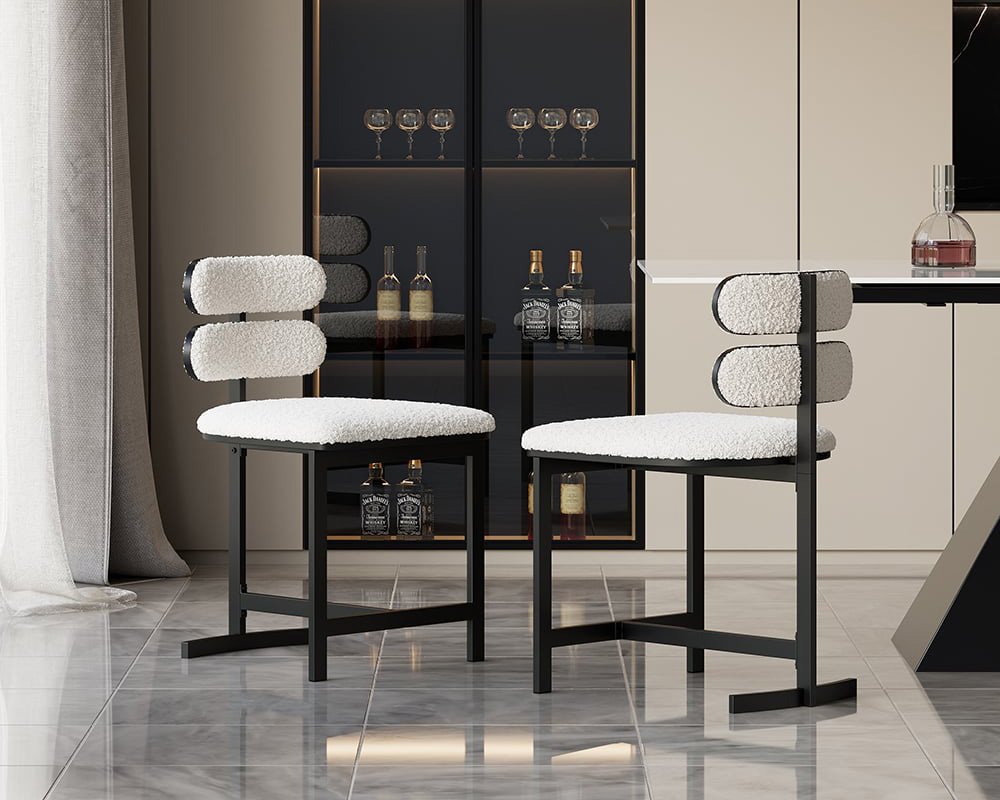 HMR Modern Wood Dining Chairs with PU Leather - White, Boucle, 2-Pieces