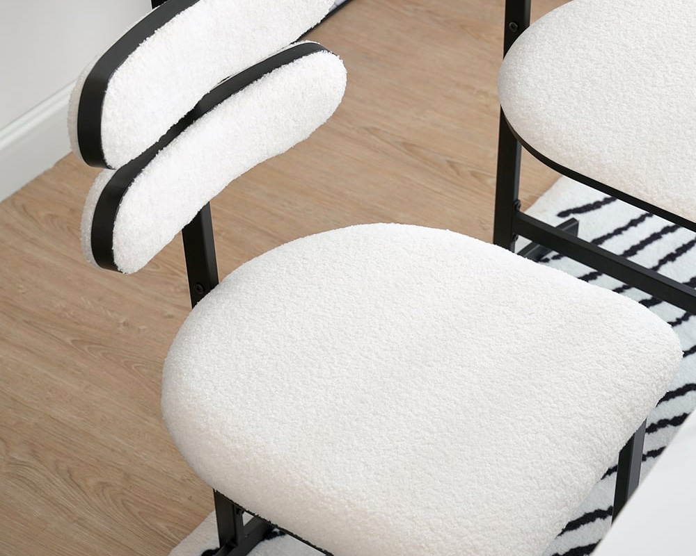 HMR Modern Wood Dining Chairs with PU Leather - White, Boucle, 2-Pieces