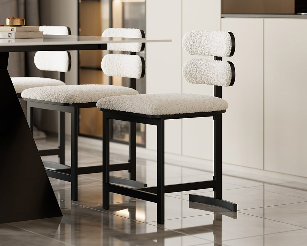 HMR Modern Wood Dining Chairs with PU Leather - White, Boucle, 2-Pieces