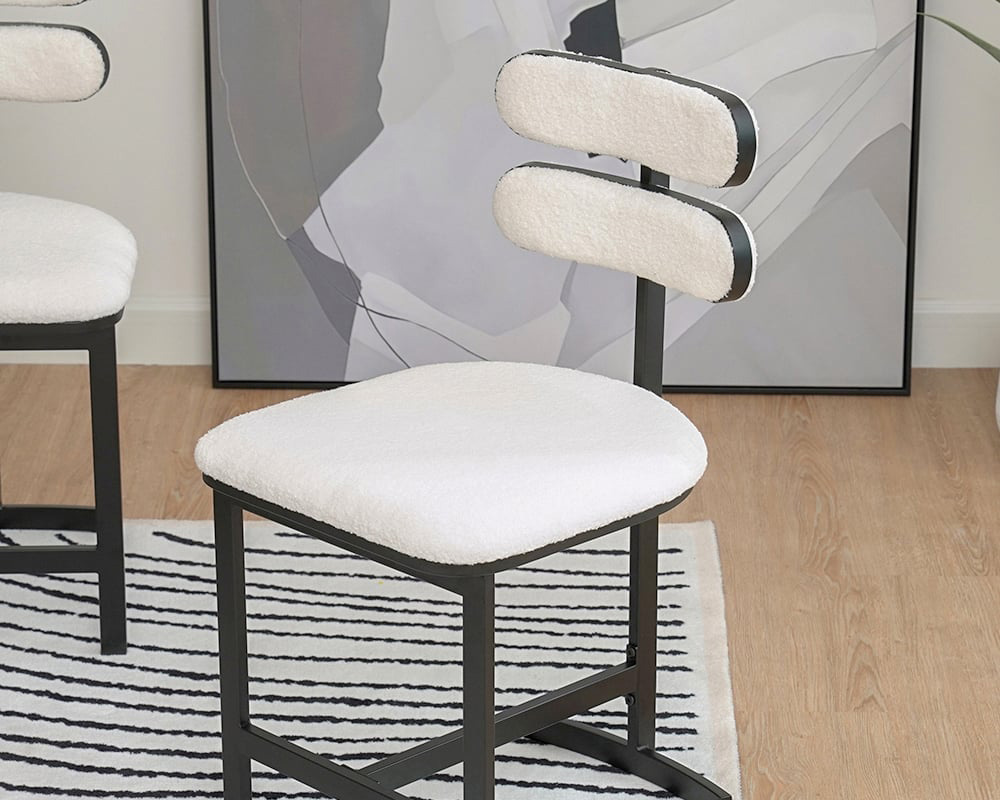 HMR Modern Wood Dining Chairs with PU Leather - White, Boucle, 2-Pieces